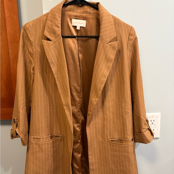 Skies Are Blue Jackets & Blazers - Brown striped blazer